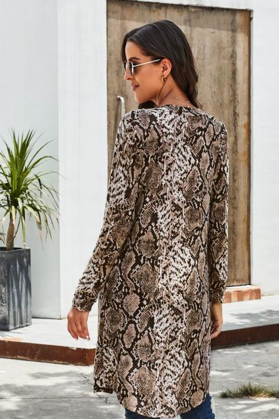 Angelika Womens Snake Print Open Front Long Knited Cardigan Outerwear