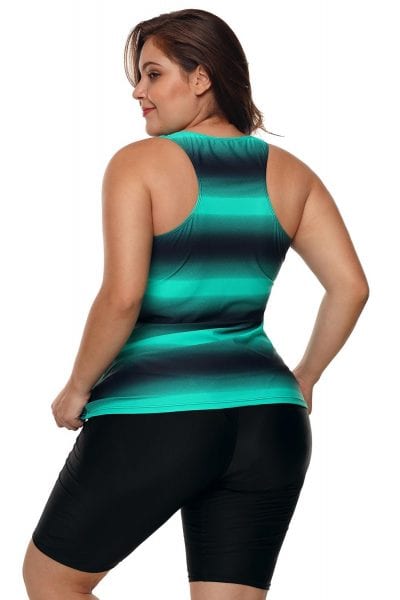 Henley Womens Color Block Print Racerback Plus Size Tankini Swimsuit Blue