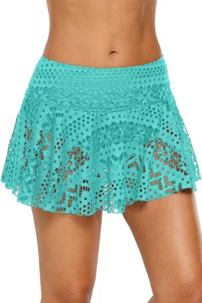 Hockney Women's Lace Crochet Skirted Bikini Bottom Short Skort Swimdress White