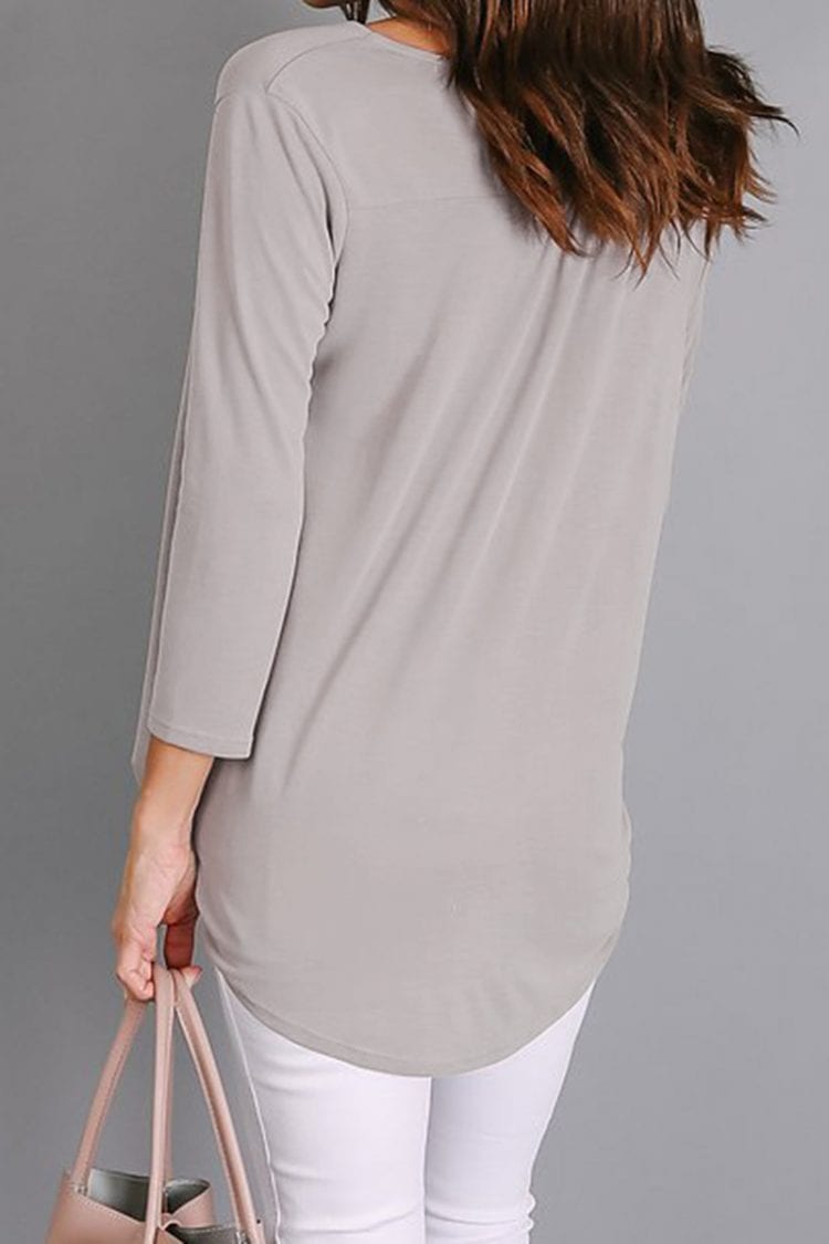 Blair Women V-Neck 3/4 Sleeve Casual Lightweight Blouse Light Gray ...