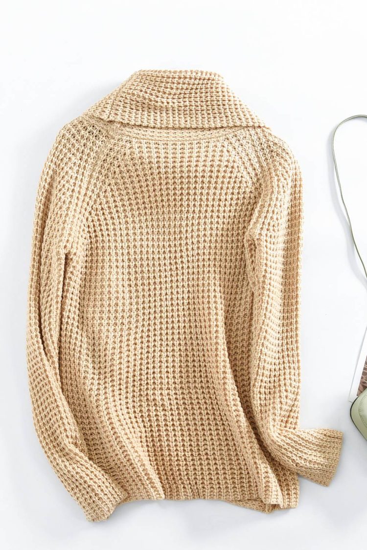 Pilcro Buttoned Wrap Turtleneck Pullover Sweater Tops Beige