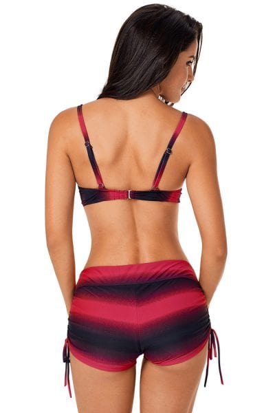 Demeter Women's Shading Push Up Bikini Swimsuits and Boardshort Red Black