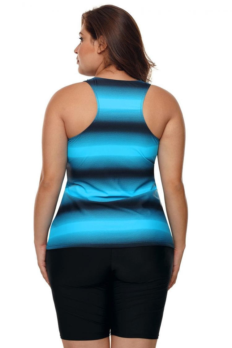 Henley Womens Color Block Print Racerback Plus Size Tankini Swimsuit Blue