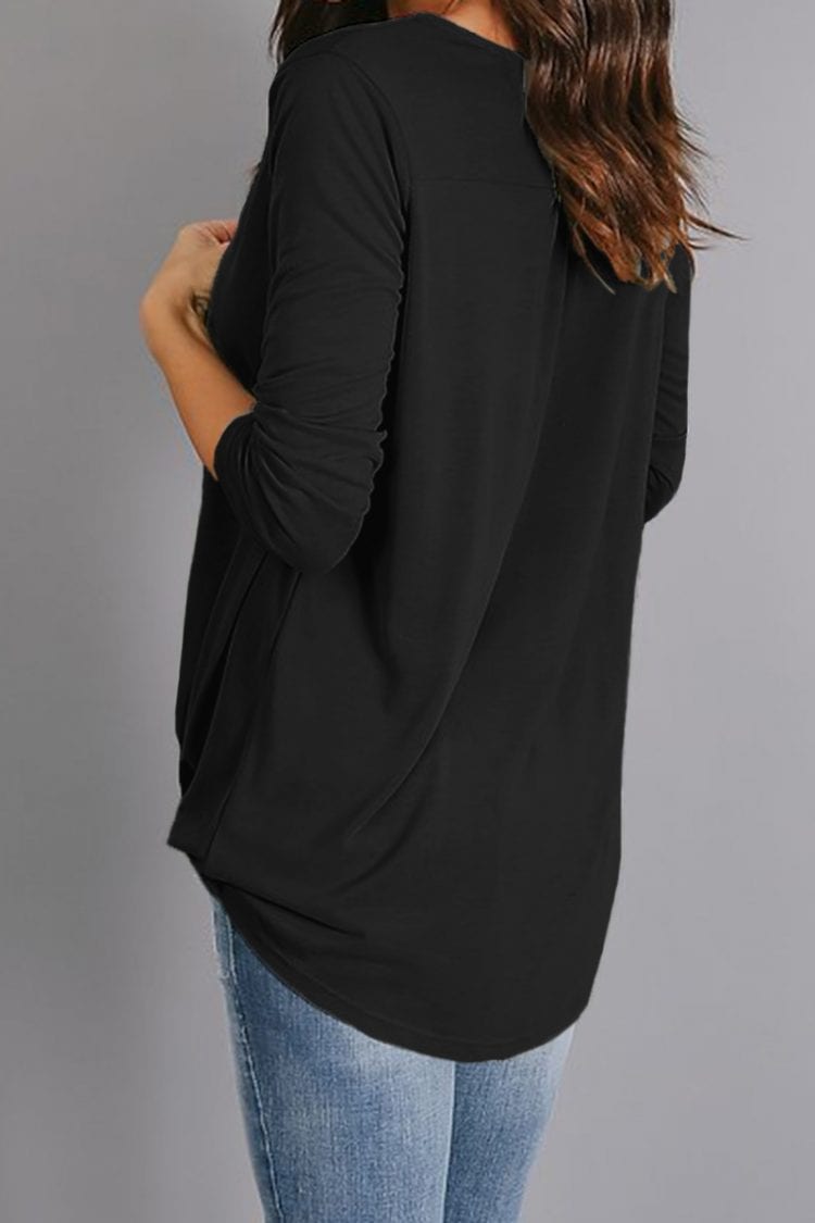 Marcia Women V-Neck Wrap Hi-lo Hem Blouse Black