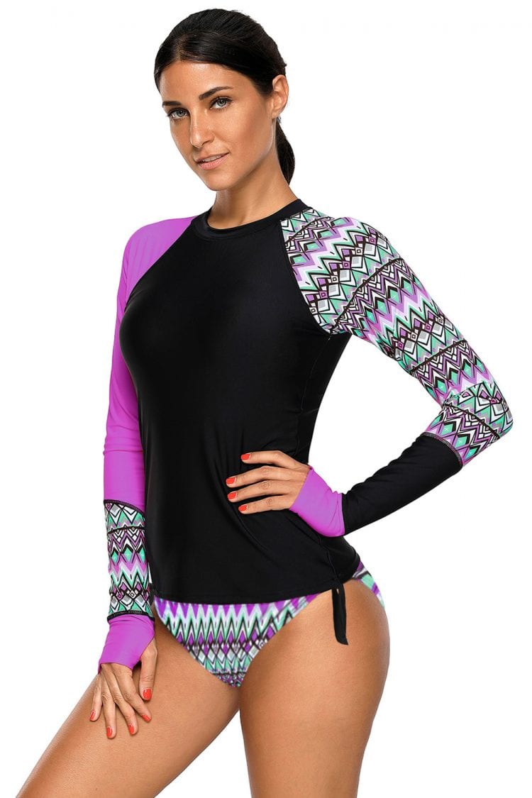 Nikita Women's Contrast Long Sleeve Rash Guard Tankini Swimsuit Dark Blue