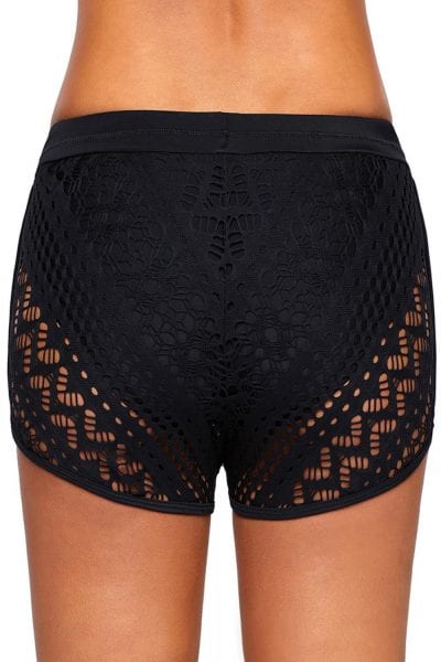 Mesa Womens Hollow Out Lace Side Split Waistband Swim Short Bottom Black