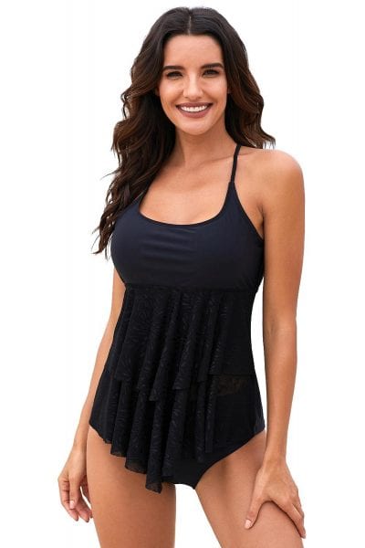 Nikola Women's Halter U Neck Hollow-out Criss Cross Tankini Swimsuit