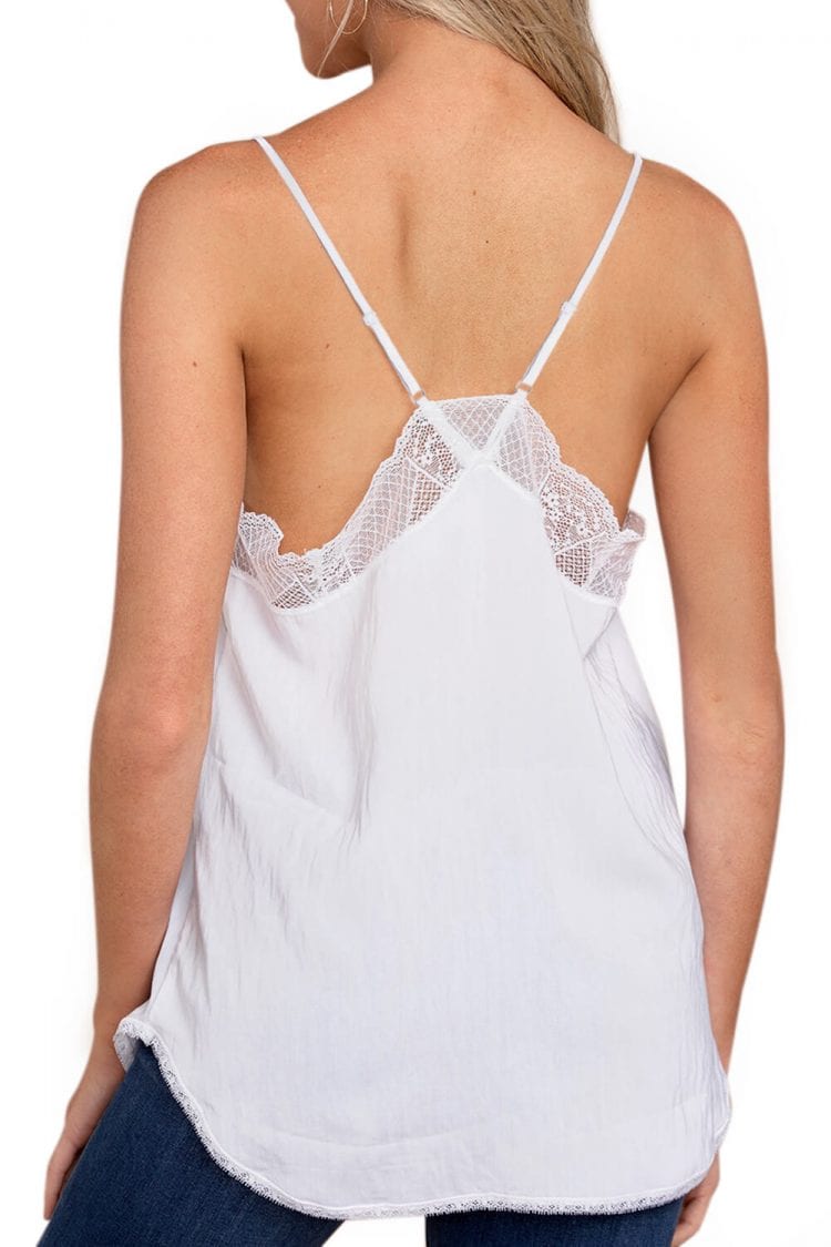 Paloma Women's V Neck Sleeveless Lace Trim Strap Cami Tank Top White