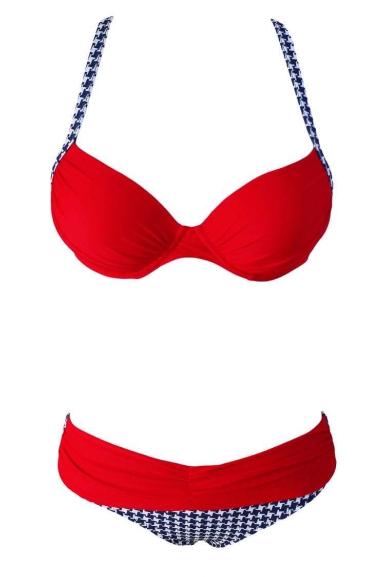 Plaid Red Padded Gather Push-up Two Piece Bikini Swimsuits Set