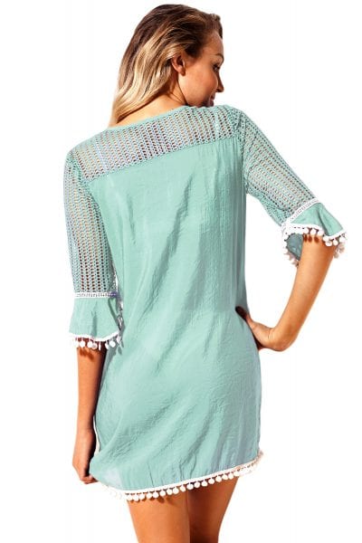 Grayson Women's Crochet Chiffon Tassel Beach Tunic Cover up White