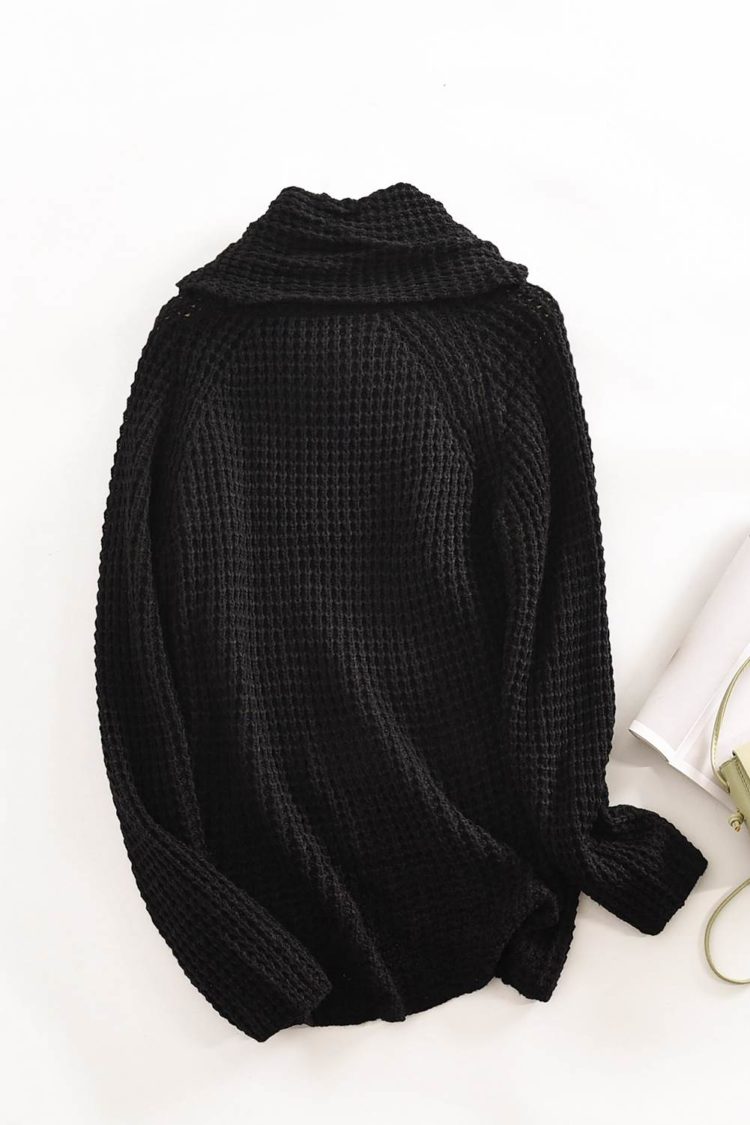 Stellar Turtleneck Buttoned Wrap Sweater Black