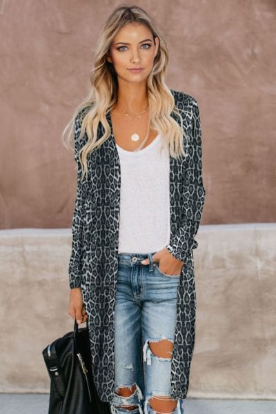 Dolan Womens Black Leopard Print Open Front Casual Cardigans