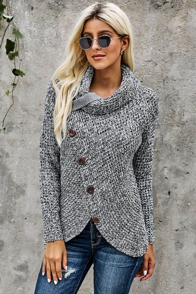 Miranda Womens Casual Turtle Cowl Neck Sweater Coat Heather Gray