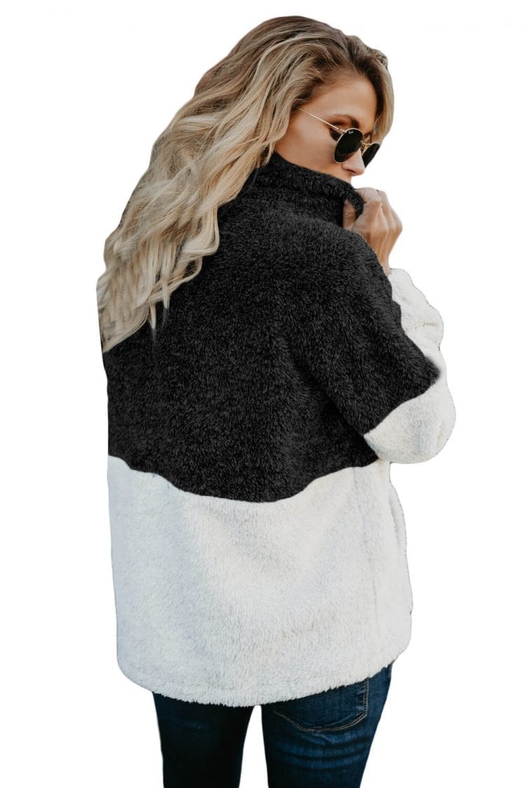 Abiona Womens Oversize Fluffy Fleece Sweatshirt Pullover Black White