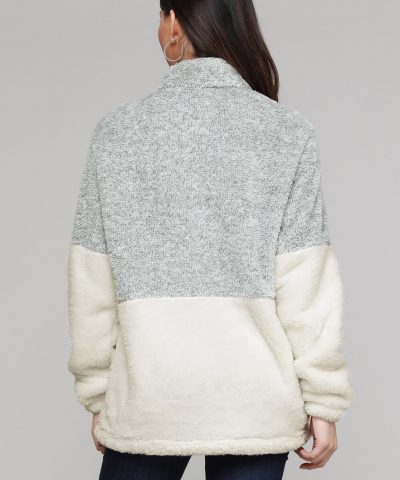 Aleksa Women's Cozy Oversize Fluffy Fleece Sweatshirt Pullover Outwear Grey White