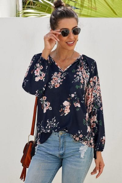 Pilcro Women's Casual Boho Floral Print Blouses Red