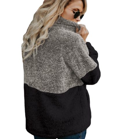 Edie Womens Zipper Pullover Hoodies Sweatshirt Outwear with Pockets Gray Taupe