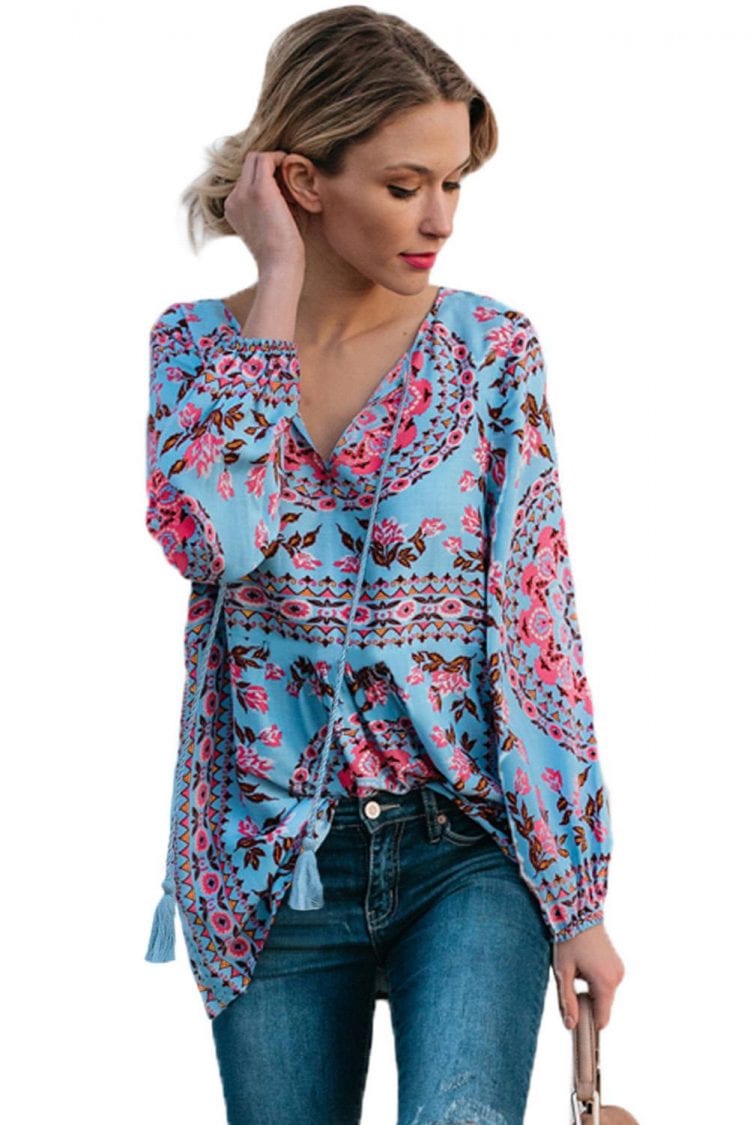 Pilcro Women's Casual Boho Floral Print Blouses Red