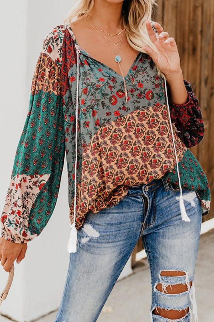 Pilcro Women's Casual Boho Floral Print Blouses Red