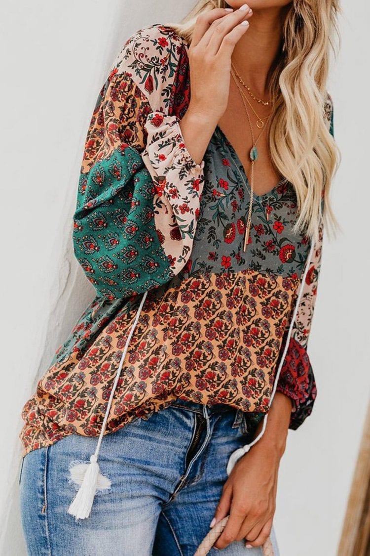 Pilcro Women's Casual Boho Floral Print Blouses Red