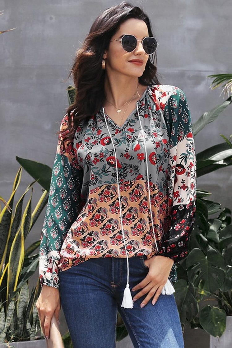 Pilcro Women's Casual Boho Floral Print Blouses Red