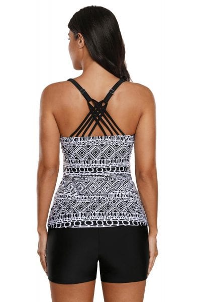 Capra Women Geometry Print Two Pieces Tankini Swimsuits Monochrome