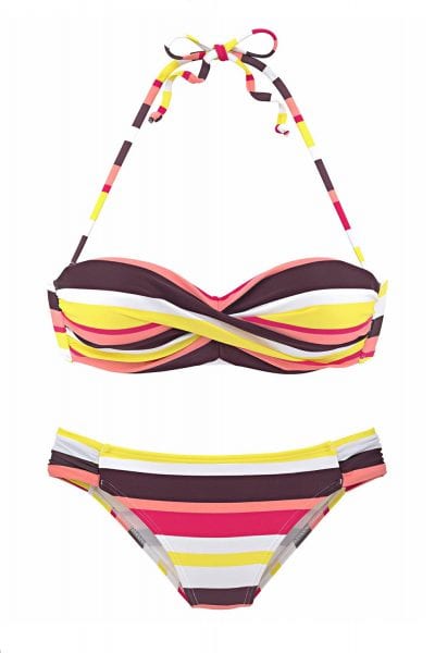 Everly Women's Boho Stripes Push up Bikini Swimsuits Set Black