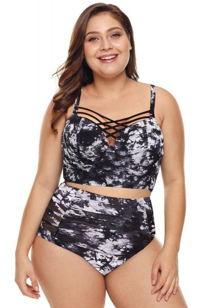 Duffy Women's Print Strappy Push Up Plus Size Bikini Swimsuits White