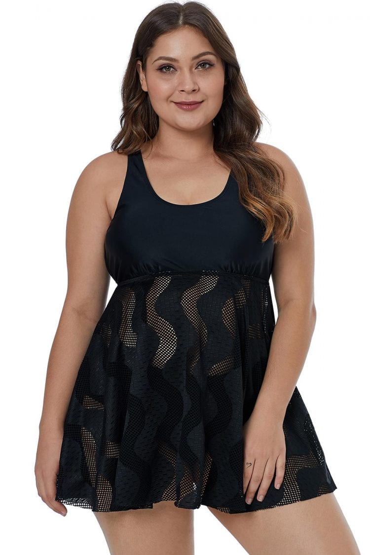 Elysees Women's Scoop Neck Sleeveless Plus Size Swim Dress Black