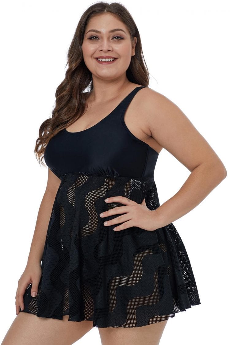 Elysees Women's Scoop Neck Sleeveless Plus Size Swim Dress Black