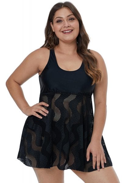 Elysees Women's Scoop Neck Sleeveless Plus Size Swim Dress Black