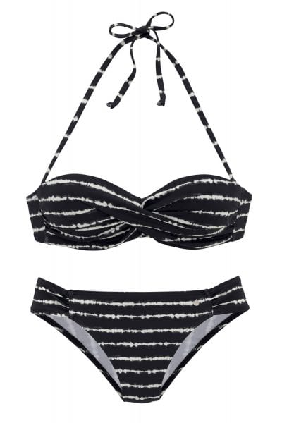 Everly Women's Boho Stripes Push up Bikini Swimsuits Set Black