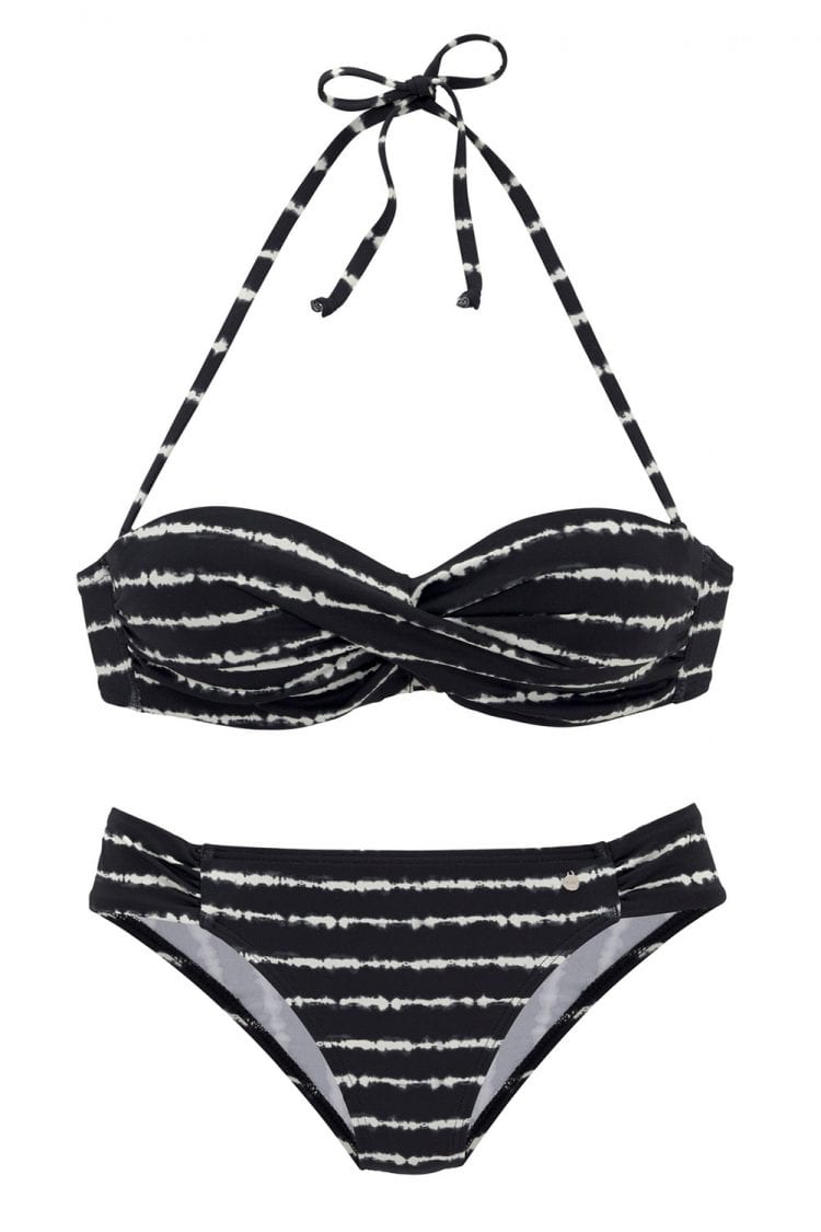 Everly Women's Boho Stripes Push up Bikini Swimsuits Set Black