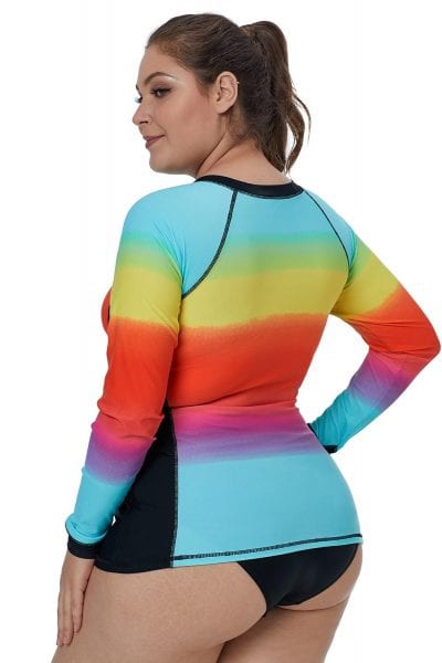 Isadora Women's Zip-Front Multicolor Striped Long Sleeve Tankini Rashguard Top