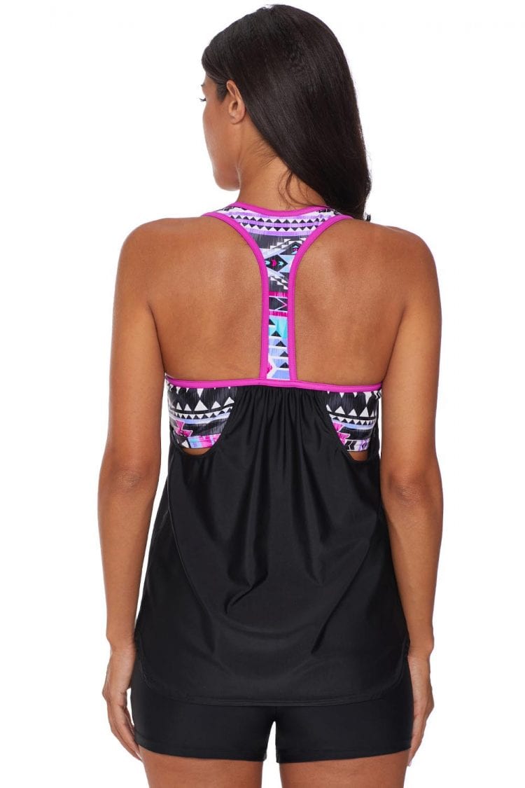 Suzanne Womens Printed Strappy Push up Tankini Top with Shorts Black