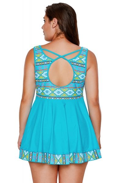 Dylan Women's Plus Size Two Pieces Tankini Swimdress Tribal Print Swimwear