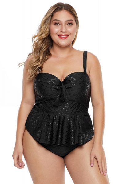 Kerry Women's Halter Neck Adjustable Straps Peplum Plus Size Tankini Black