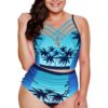 Rochelle Two-Piece Print Strappy High Waist Plus Size Bikini Swimsuit Blue