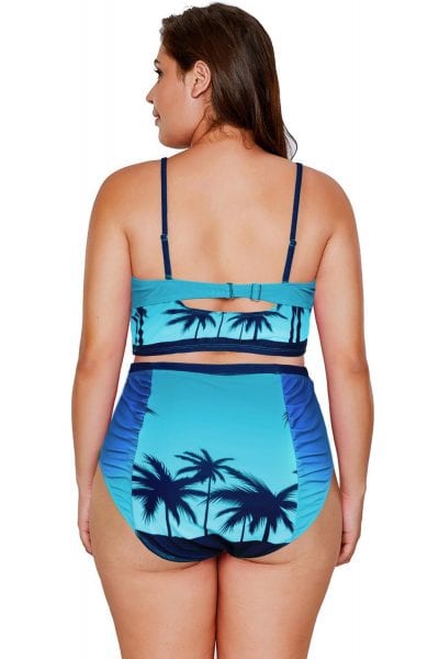 Rochelle Two-Piece Print Strappy High Waist Plus Size Bikini Swimsuit Blue