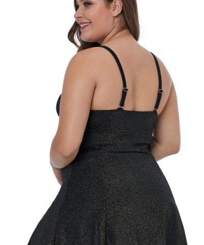 Lonia Low Neck Hollow-out Back Shoulder Straps Swim Dress With Swim Panty Black