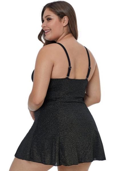 Lonia Low Neck Hollow-out Back Shoulder Straps Swim Dress With Swim Panty Black