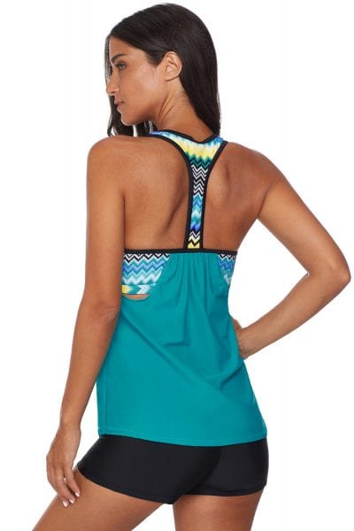 Suzanne Womens Printed Strappy Push up Tankini Top with Shorts Black