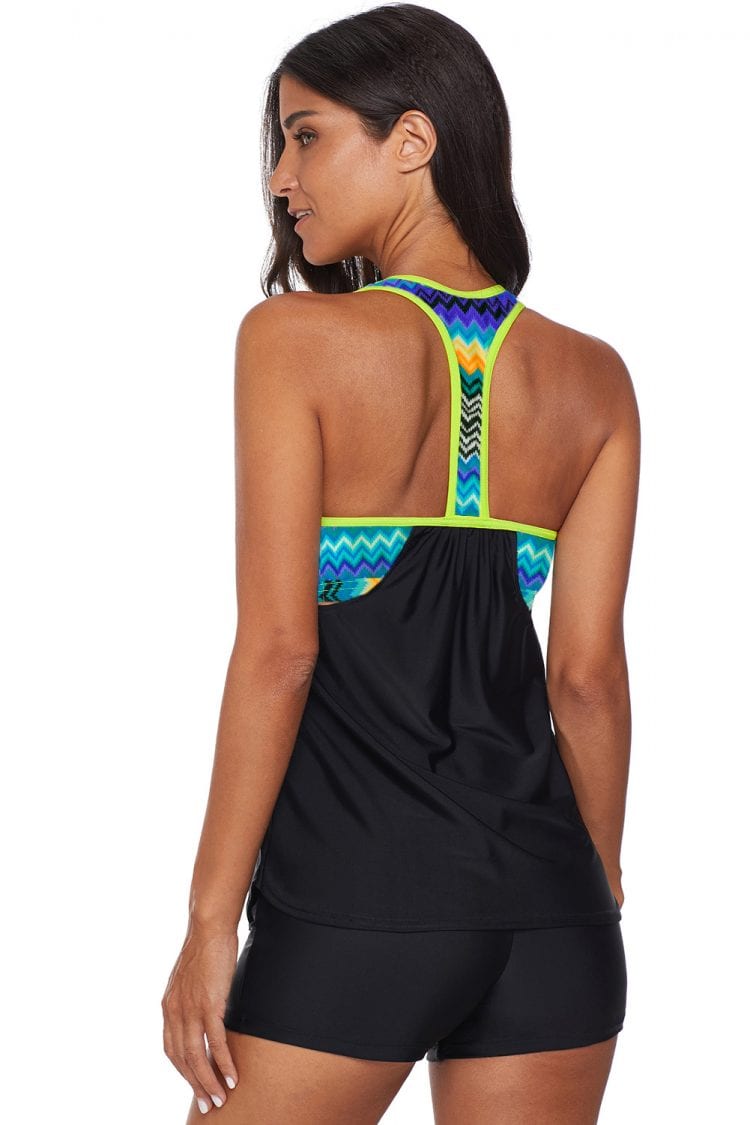 Suzanne Womens Printed Strappy Push up Tankini Top with Shorts Black