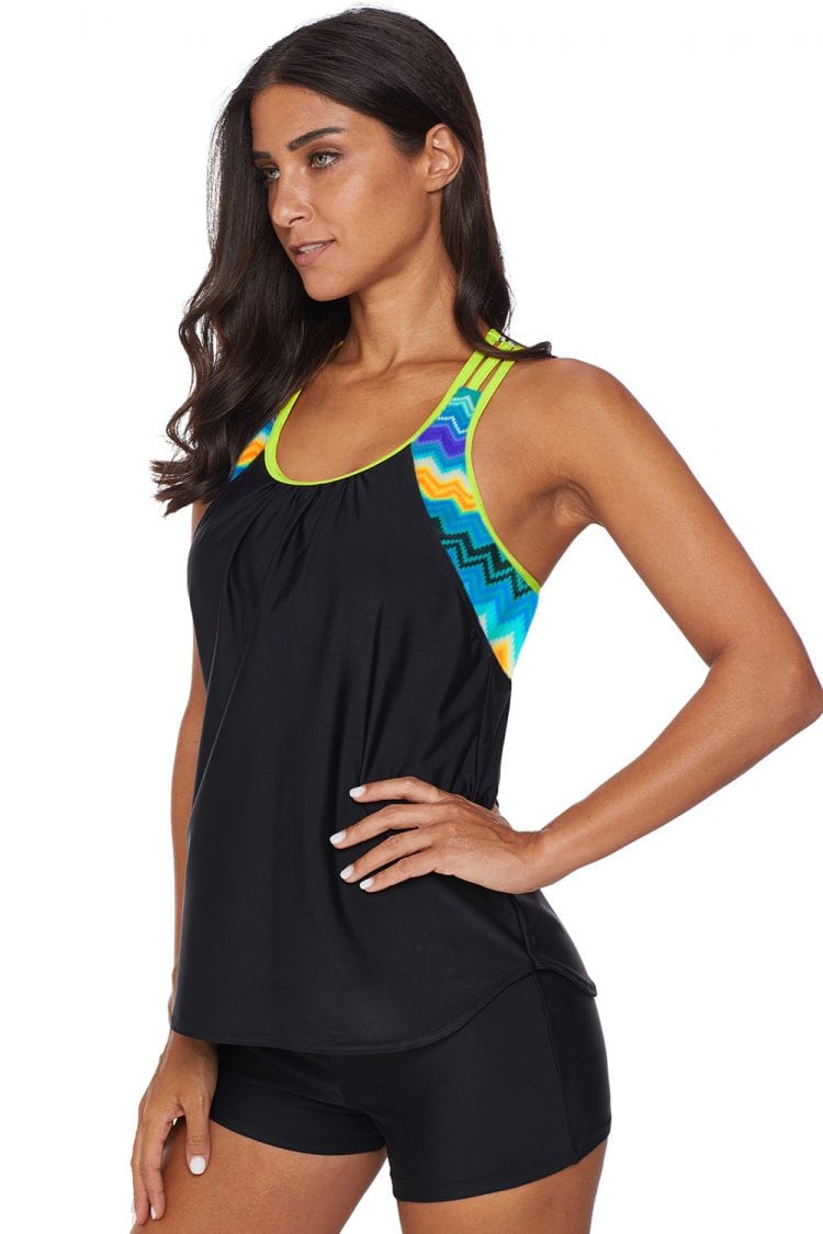 Suzanne Womens Printed Strappy Push up Tankini Top with Shorts Black