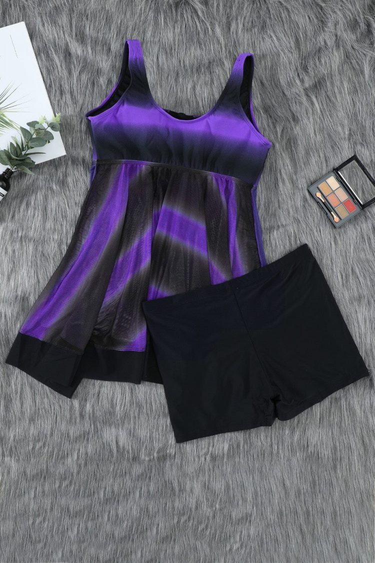 Seea Womens 2pic Tie Swimsuits Tankini Top Set with Boy Shorts Swimdress Purple