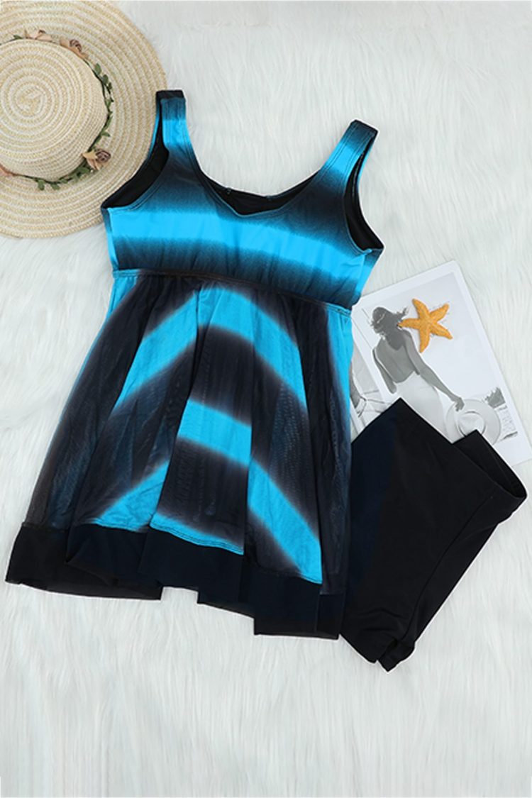 Easton 2pic Tie Swimsuits Tankini Top Set with Boy Shorts Swimdress Sky Blue