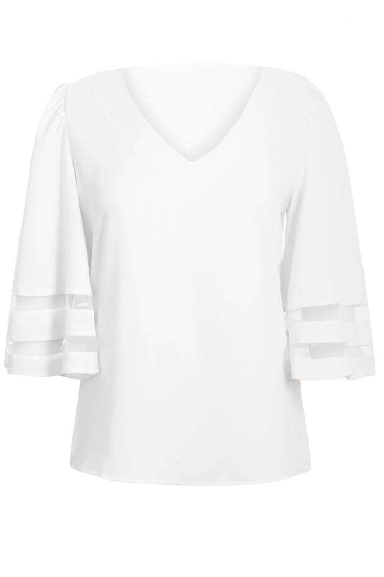 Adrienne Sexy V Neck Flare Sleeve Loose Blouse White