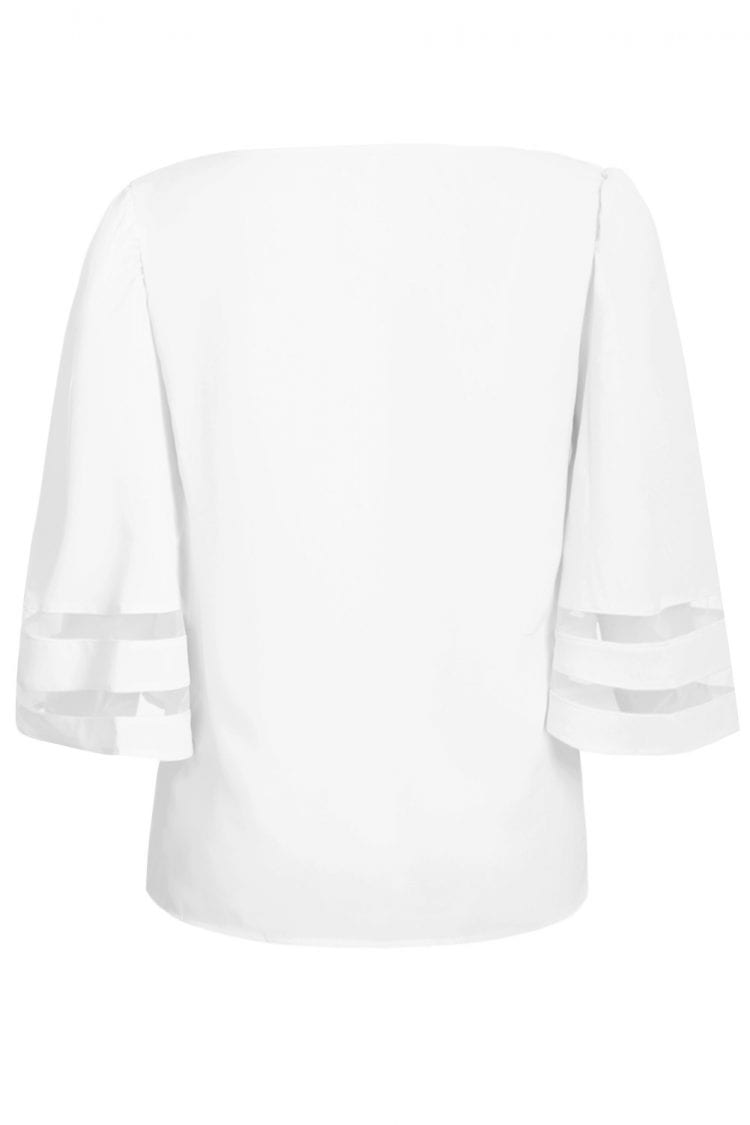 Adrienne Sexy V Neck Flare Sleeve Loose Blouse White