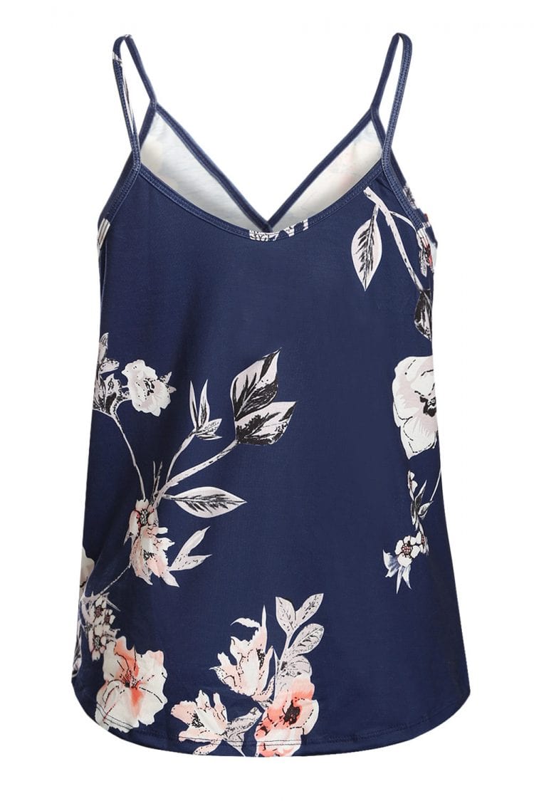 Aidy Women's Floral Print Sleeveless V-Neck Strappy Camisole Tank Top Blue