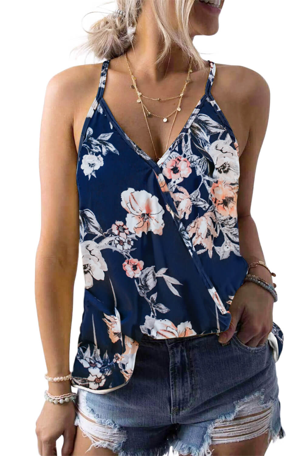 Aidy Women's Floral Print Sleeveless V-Neck Strappy Camisole Tank Top ...